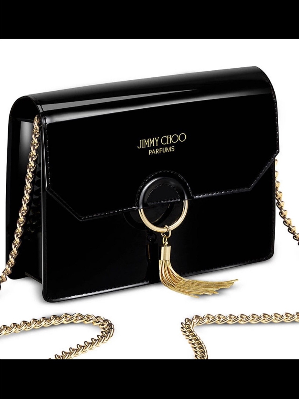 Jimmy Choo Black Patent Leather Crossbody with Gold Tassel
